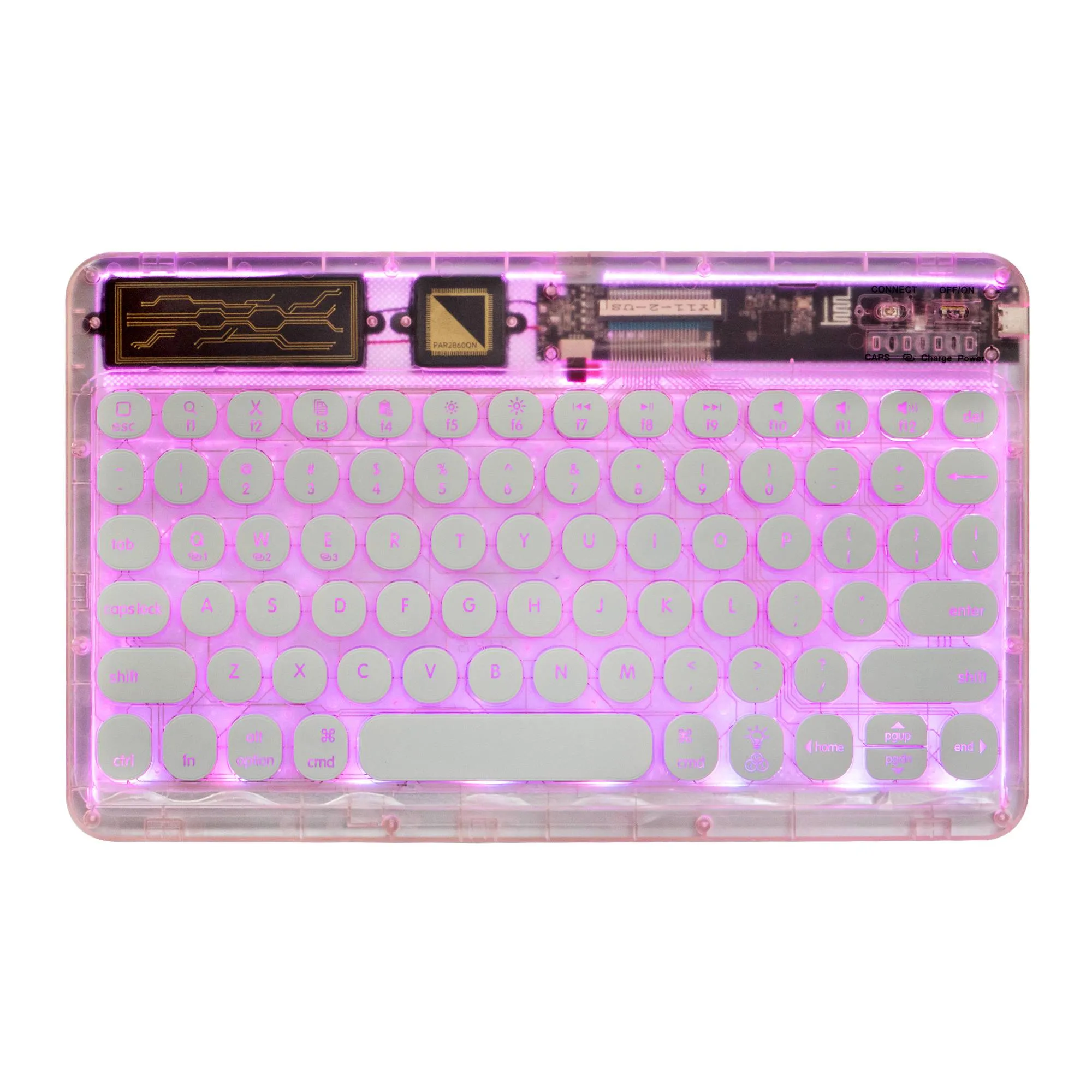 0303D Portable Bluetooth Keyboard Round Keycap Crystal Wireless Keyboard with Colorful Backlit