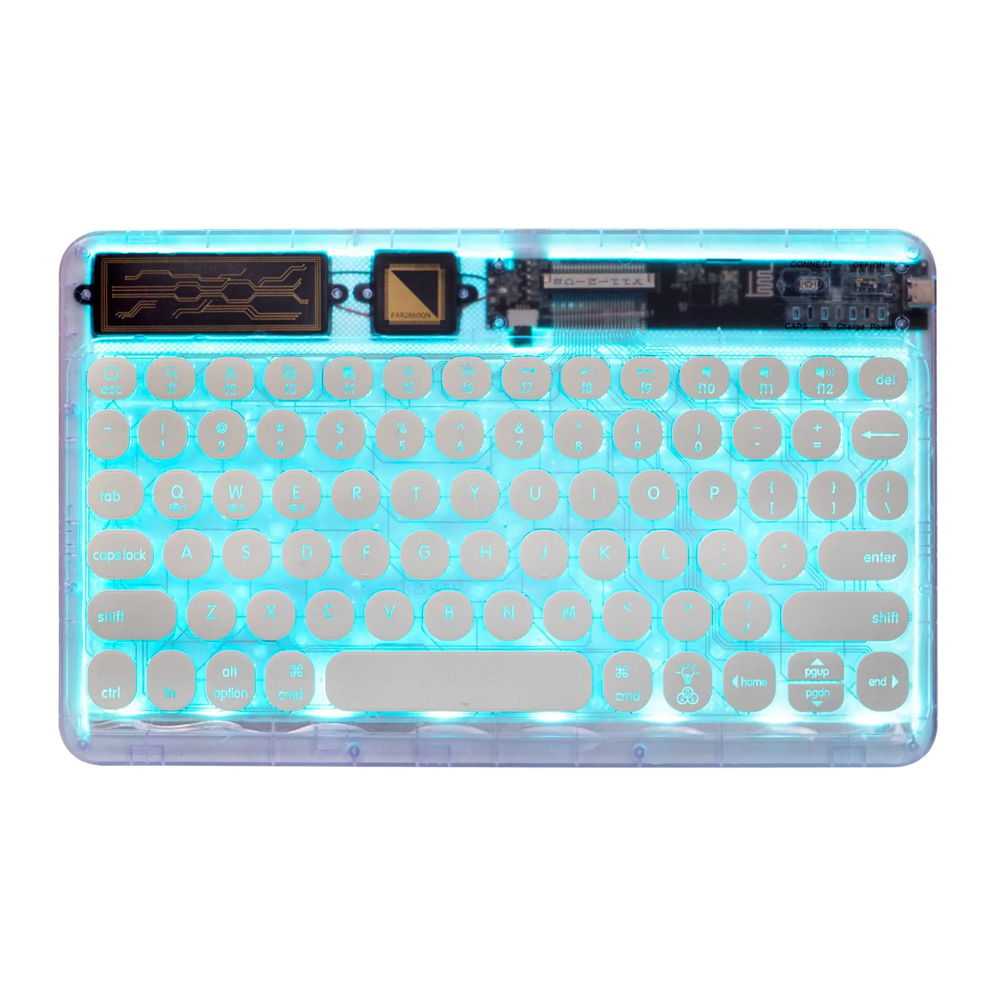 0303D Portable Bluetooth Keyboard Round Keycap Crystal Wireless Keyboard with Colorful Backlit