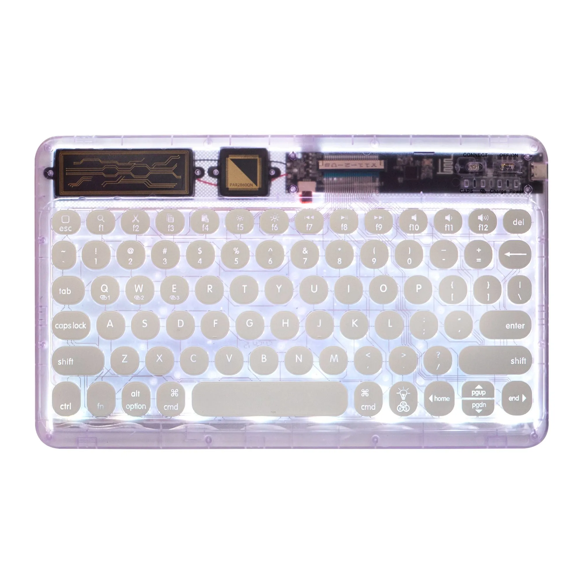 0303D Portable Bluetooth Keyboard Round Keycap Crystal Wireless Keyboard with Colorful Backlit