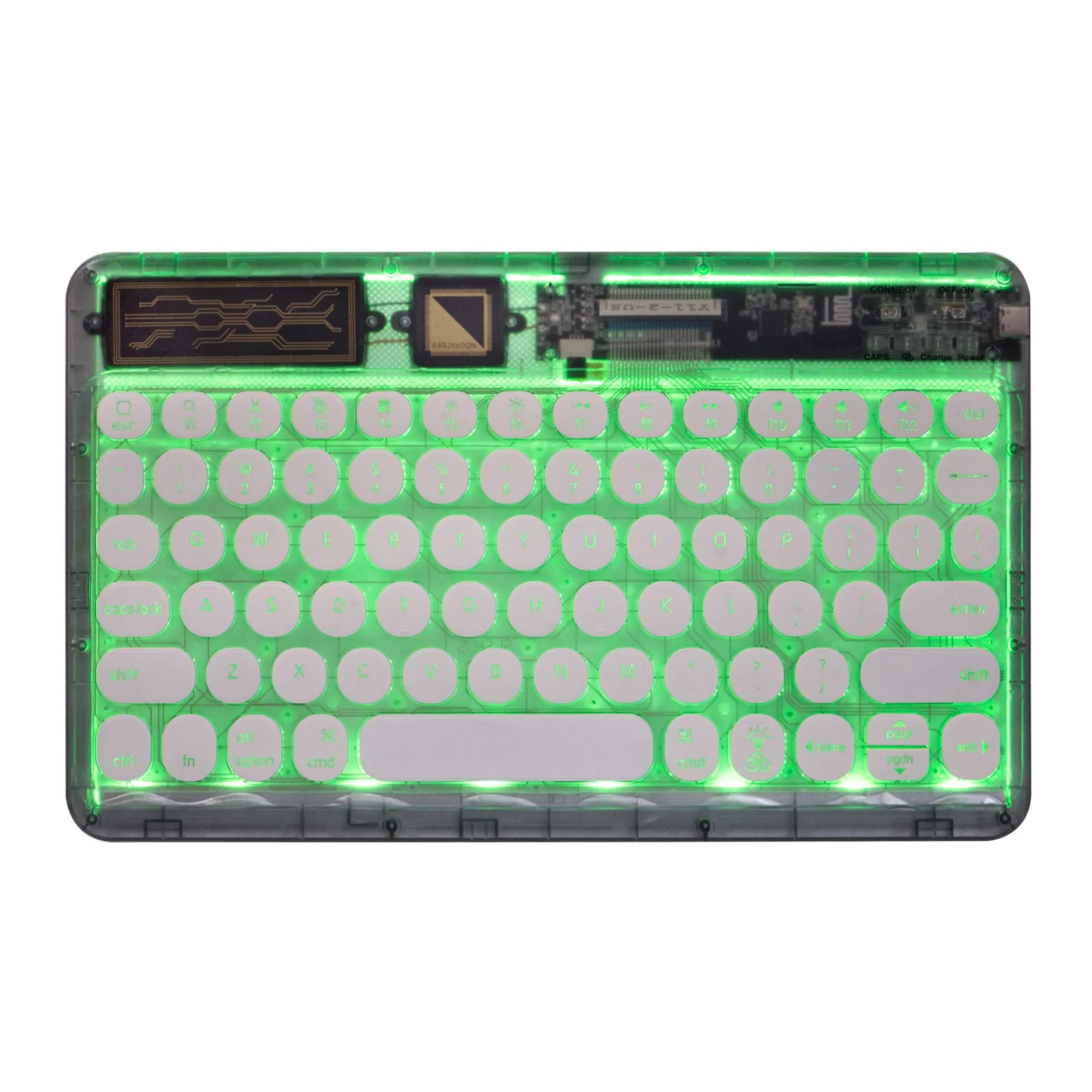 0303D Portable Bluetooth Keyboard Round Keycap Crystal Wireless Keyboard with Colorful Backlit