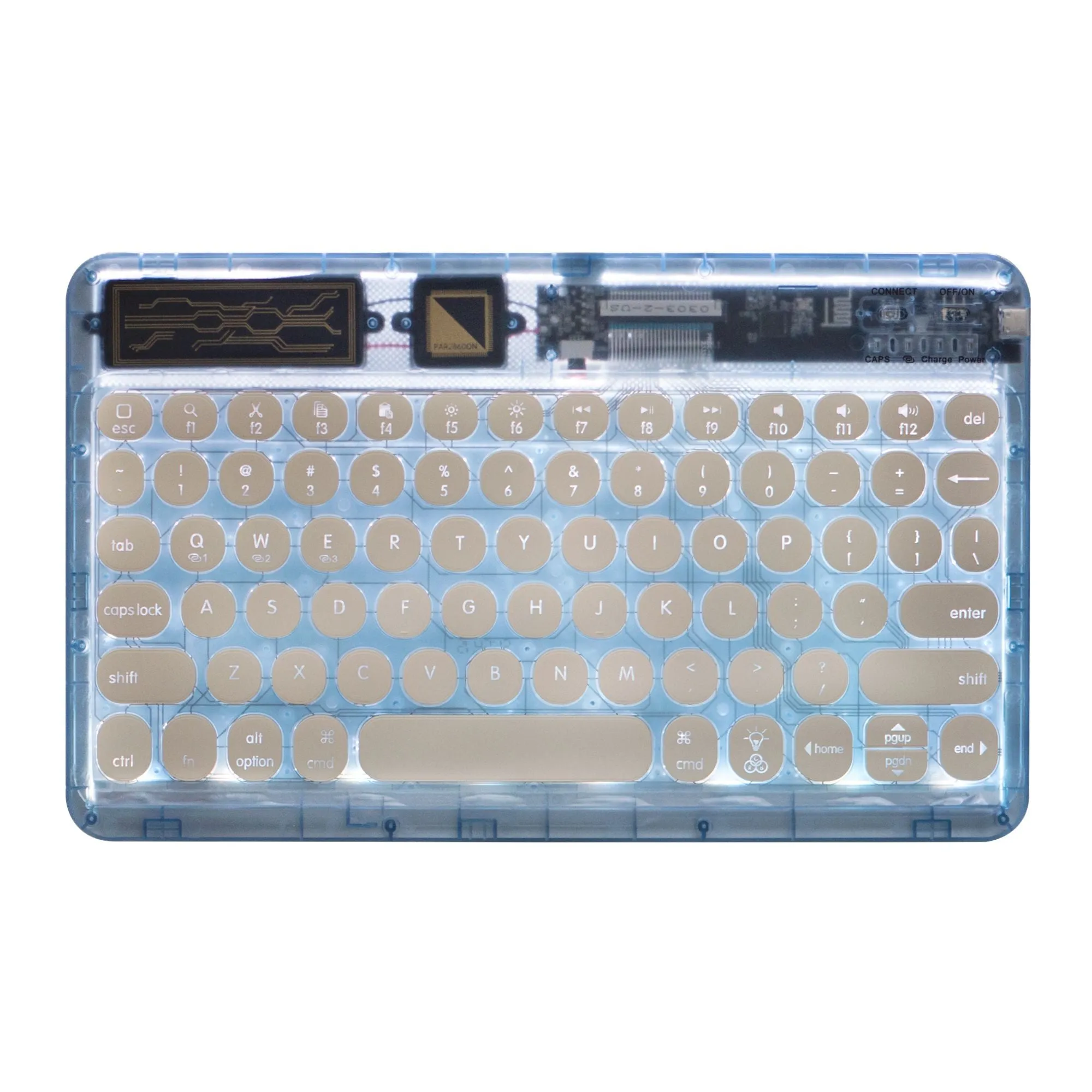 0303D Portable Bluetooth Keyboard Round Keycap Crystal Wireless Keyboard with Colorful Backlit