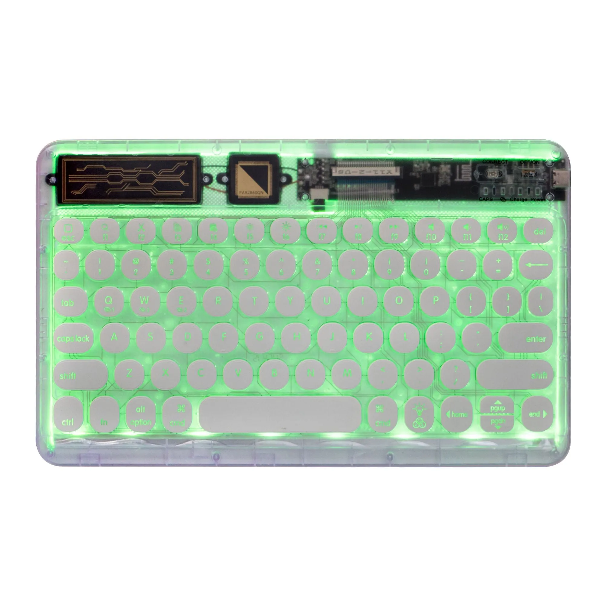 0303D Portable Bluetooth Keyboard Round Keycap Crystal Wireless Keyboard with Colorful Backlit