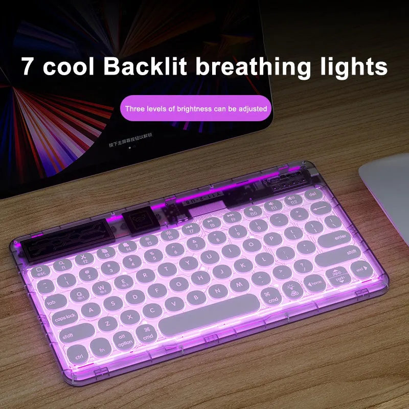 0303D Portable Bluetooth Keyboard Round Keycap Crystal Wireless Keyboard with Colorful Backlit