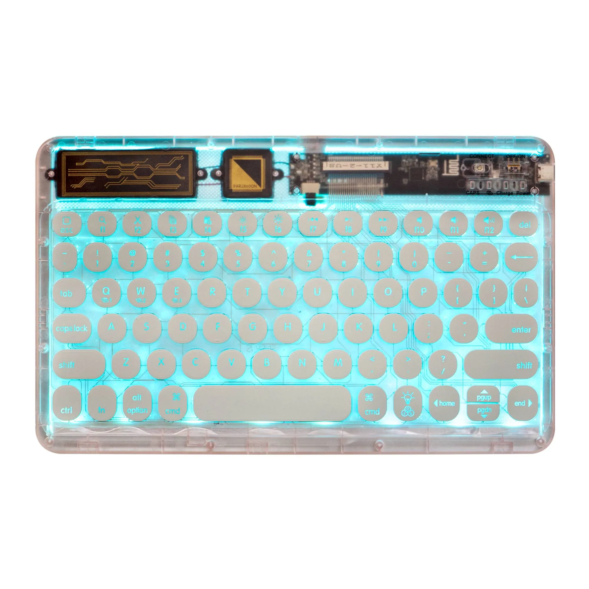 0303D Portable Bluetooth Keyboard Round Keycap Crystal Wireless Keyboard with Colorful Backlit