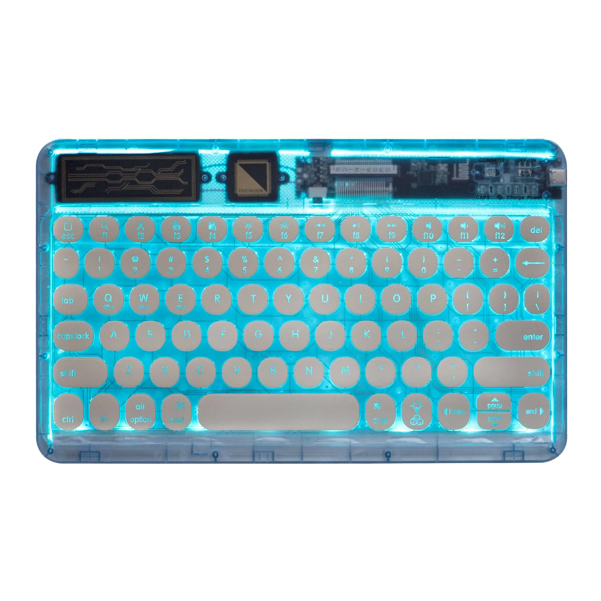 0303D Portable Bluetooth Keyboard Round Keycap Crystal Wireless Keyboard with Colorful Backlit