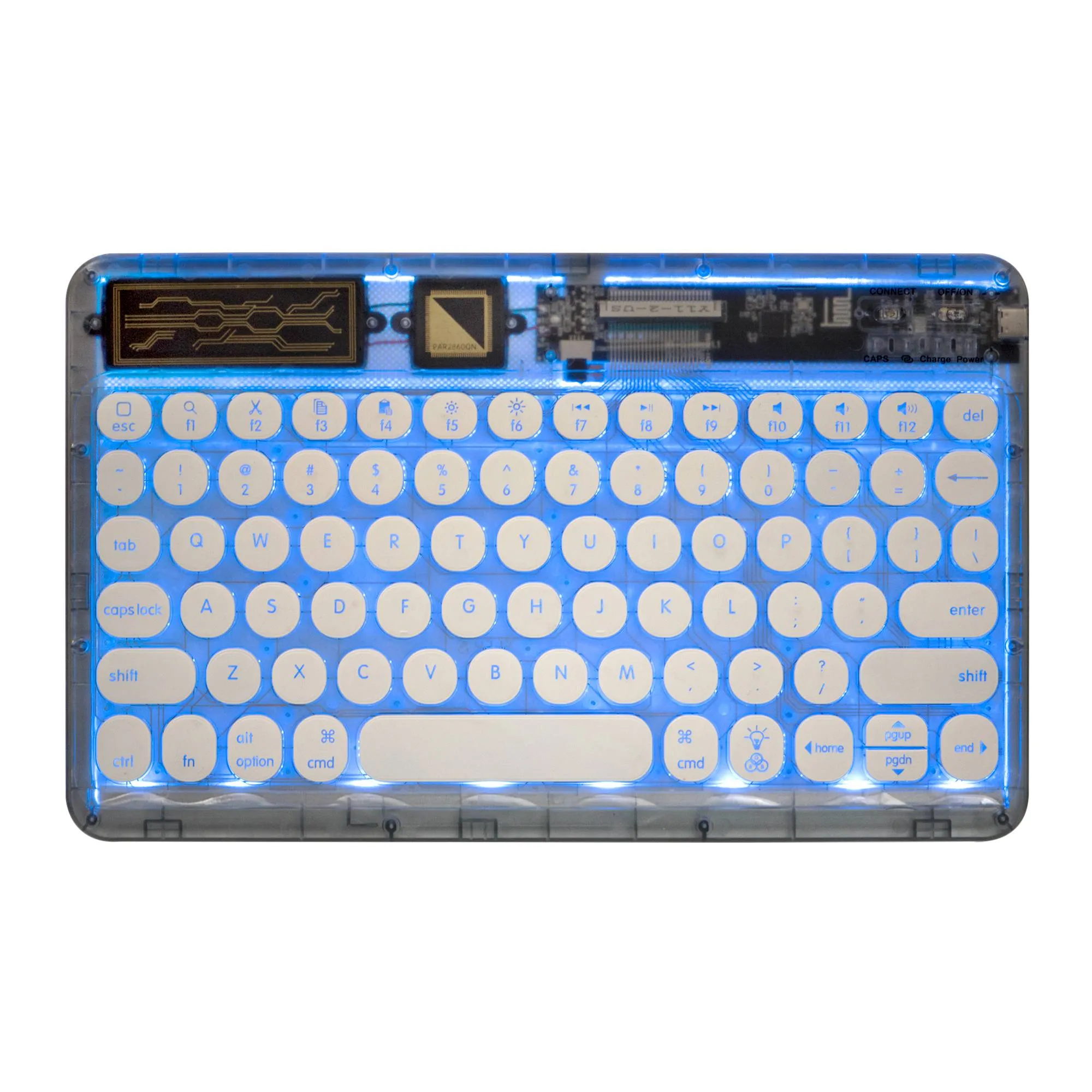 0303D Portable Bluetooth Keyboard Round Keycap Crystal Wireless Keyboard with Colorful Backlit