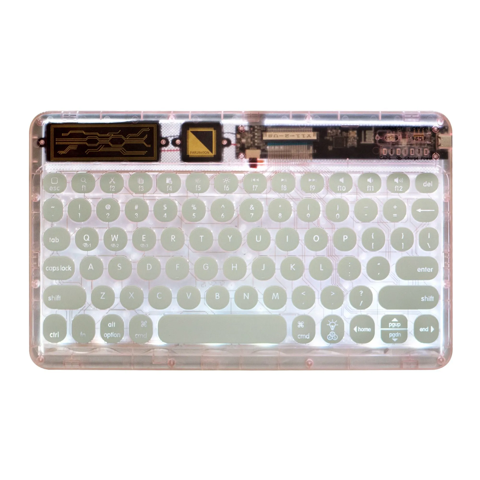 0303D Portable Bluetooth Keyboard Round Keycap Crystal Wireless Keyboard with Colorful Backlit