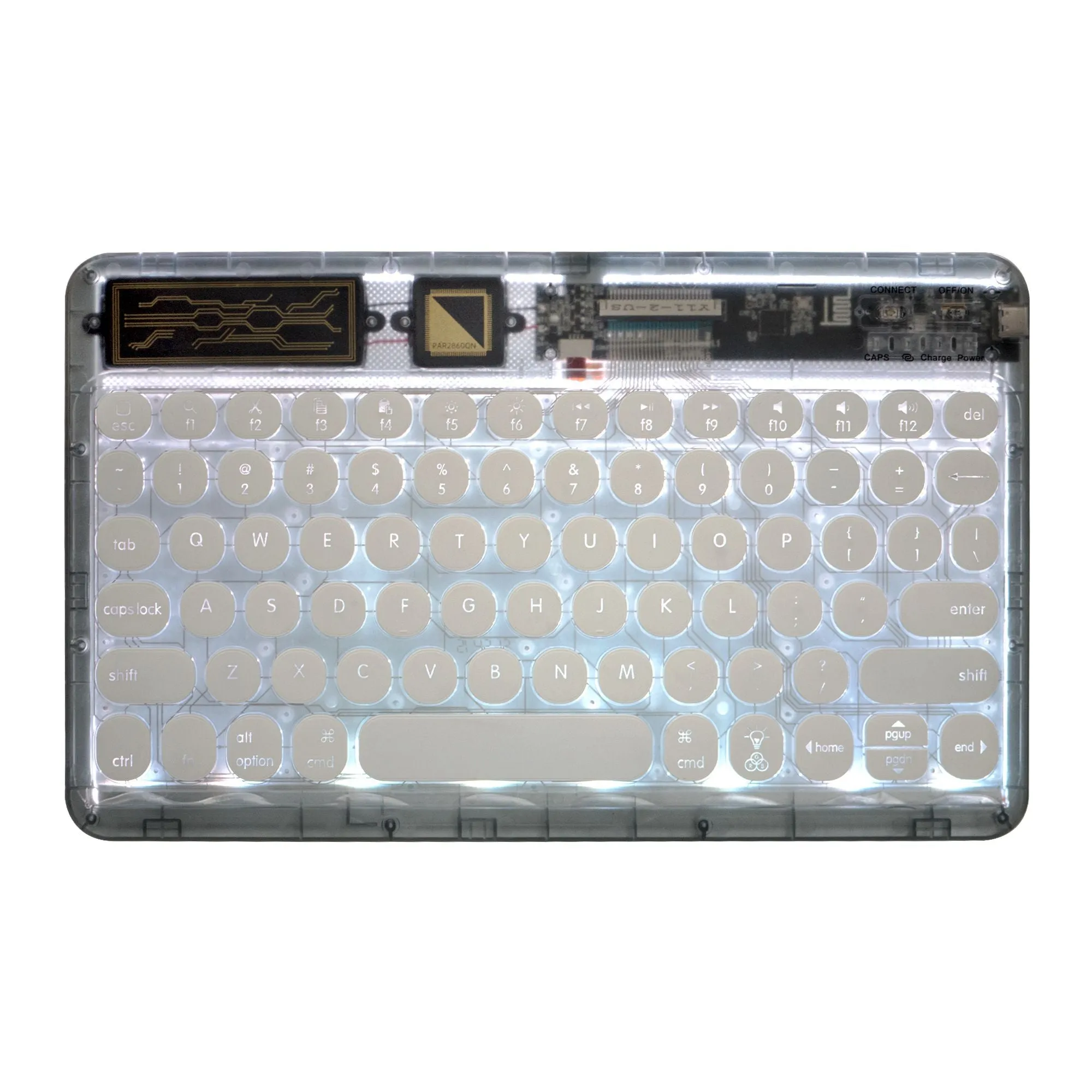 0303D Portable Bluetooth Keyboard Round Keycap Crystal Wireless Keyboard with Colorful Backlit