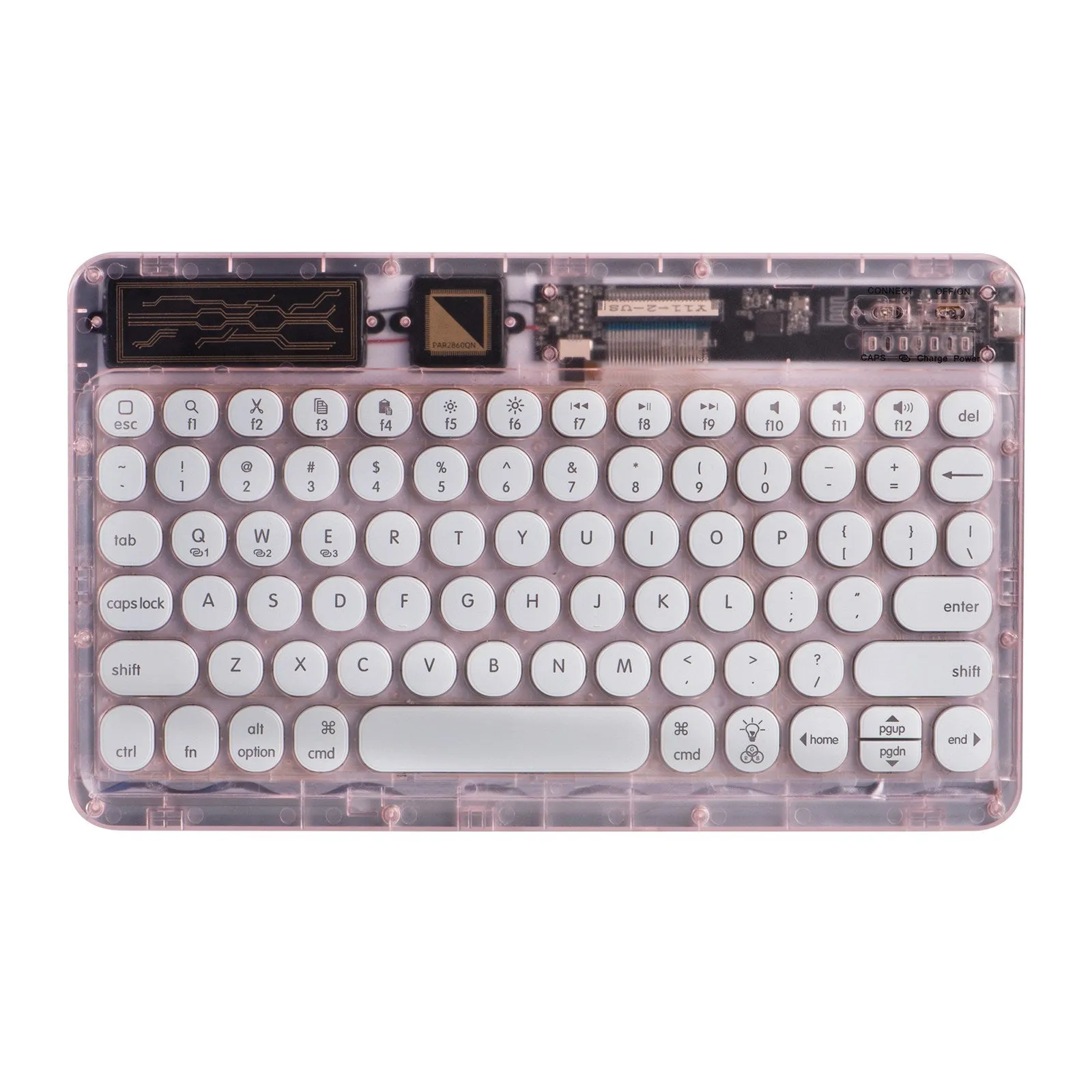 0303D Portable Bluetooth Keyboard Round Keycap Crystal Wireless Keyboard with Colorful Backlit