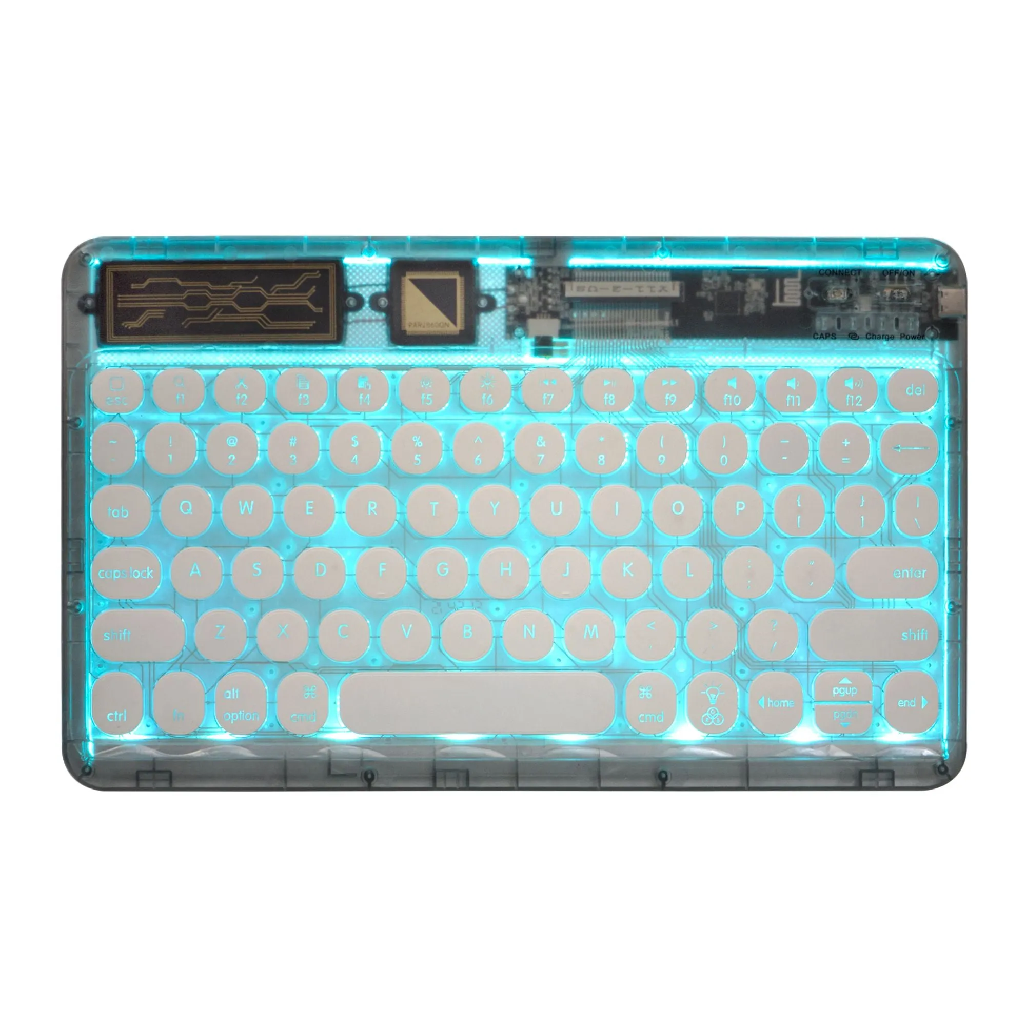 0303D Portable Bluetooth Keyboard Round Keycap Crystal Wireless Keyboard with Colorful Backlit