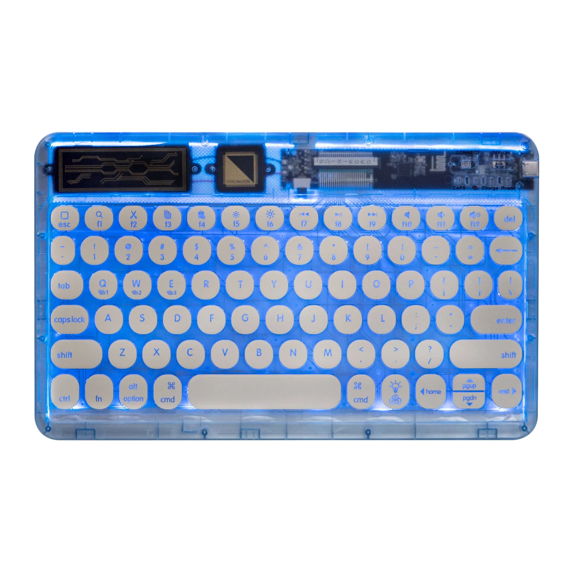 0303D Portable Bluetooth Keyboard Round Keycap Crystal Wireless Keyboard with Colorful Backlit