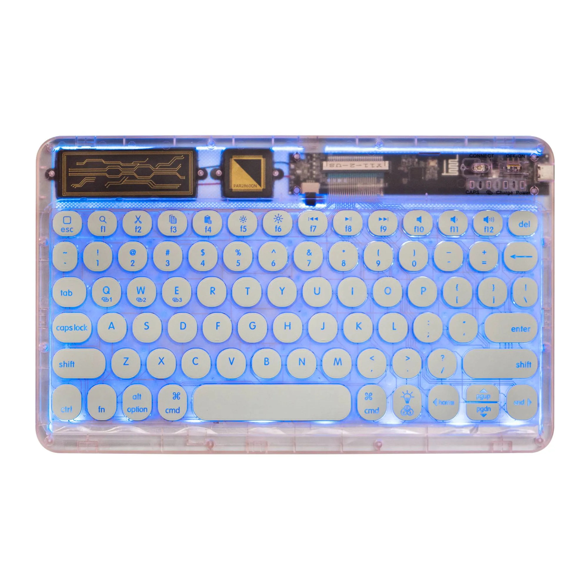 0303D Portable Bluetooth Keyboard Round Keycap Crystal Wireless Keyboard with Colorful Backlit