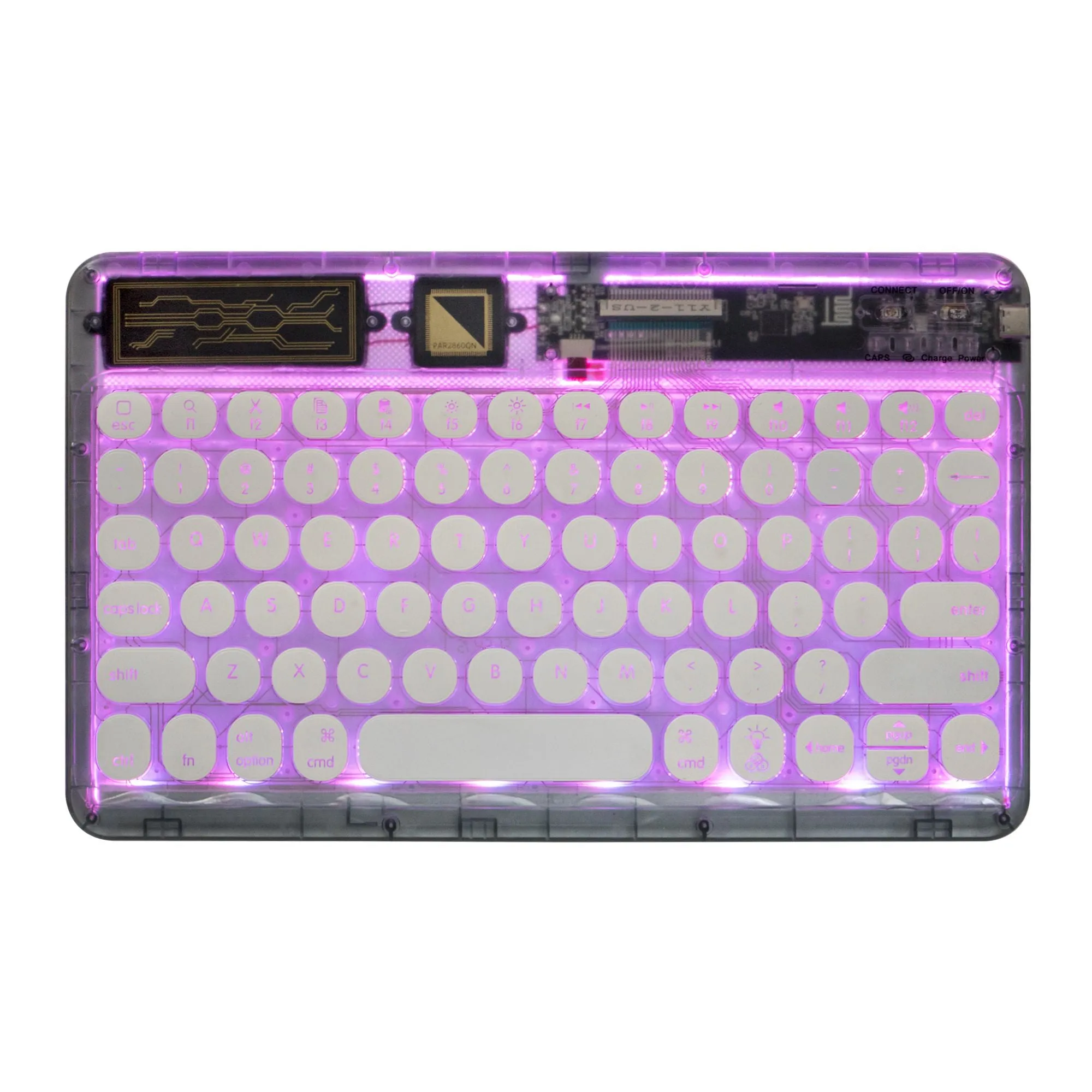 0303D Portable Bluetooth Keyboard Round Keycap Crystal Wireless Keyboard with Colorful Backlit