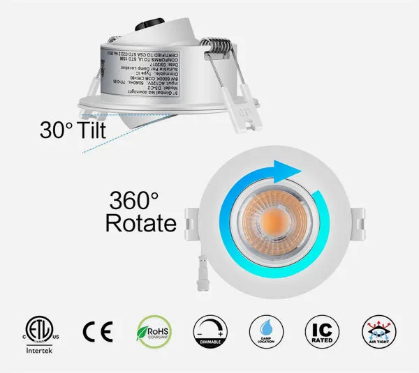 3" LED RECESSED GIMBAL - 8W - WHITE TRIM - ROUND