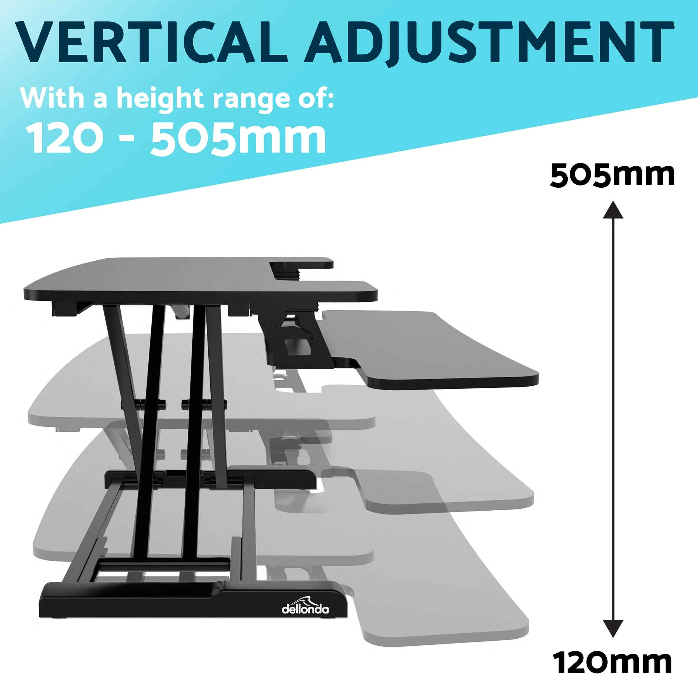 89cm Height Adjustable Standing Desk Converter Riser, 50cm Max Height, 15kg Capacity - DH15