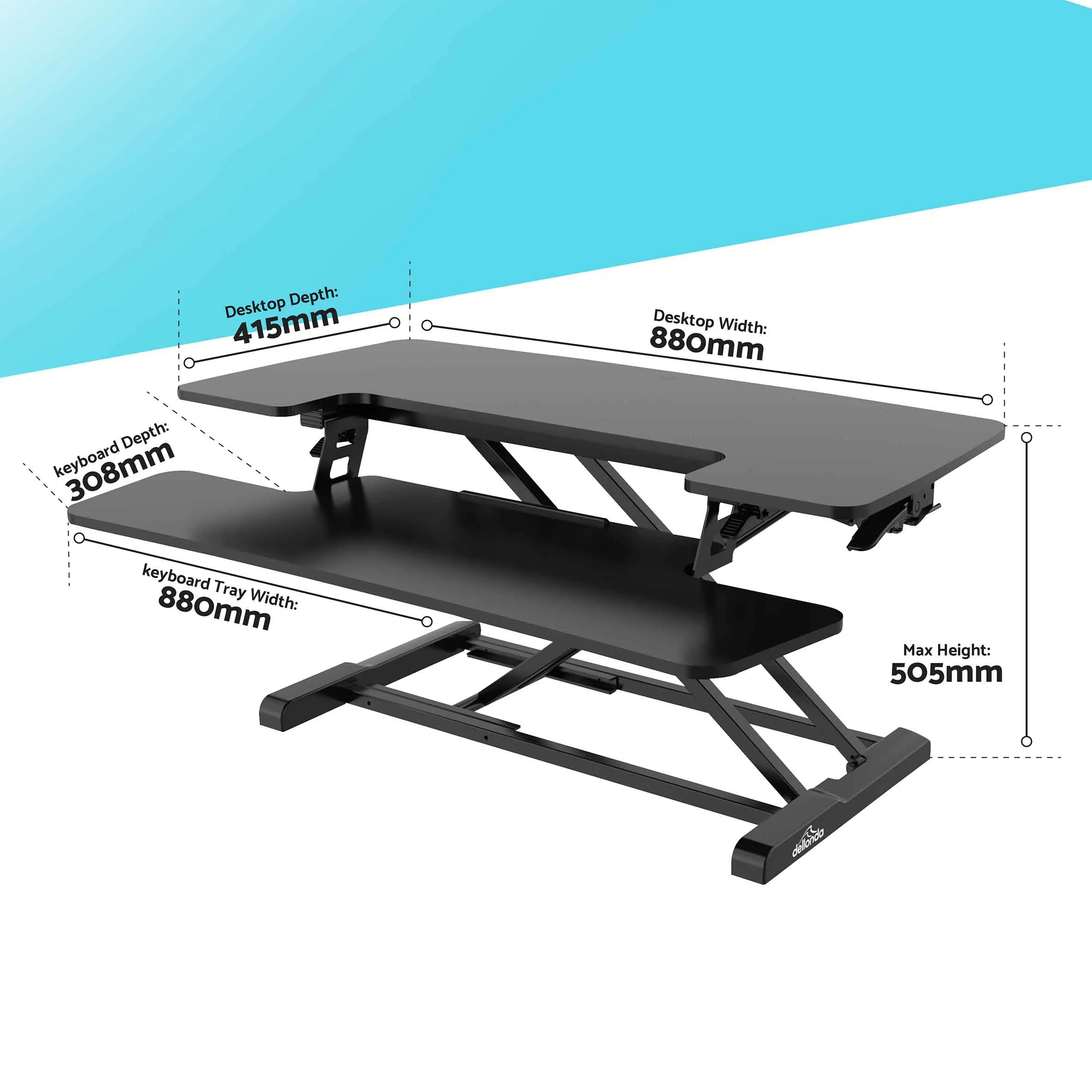 89cm Height Adjustable Standing Desk Converter Riser, 50cm Max Height, 15kg Capacity - DH15