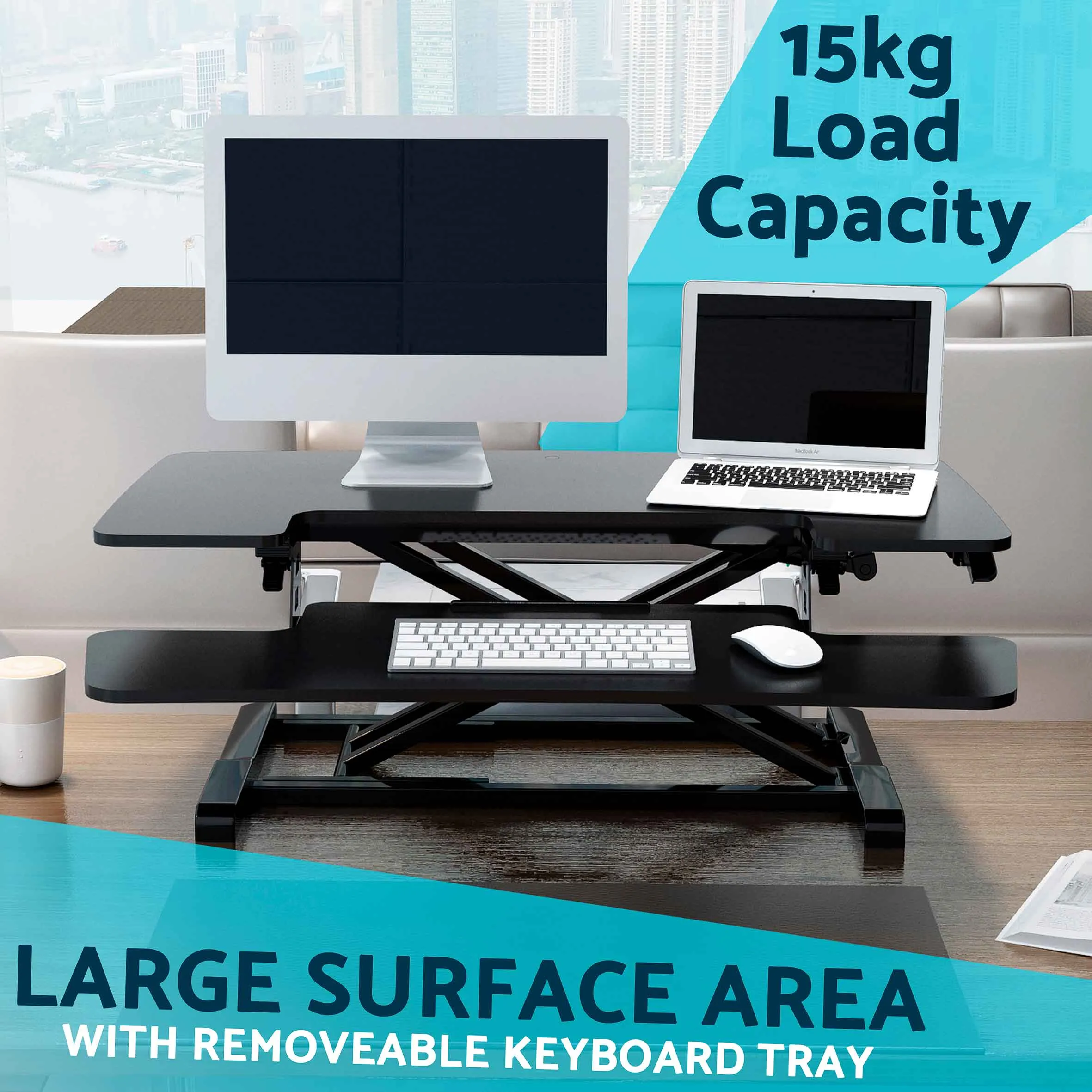 89cm Height Adjustable Standing Desk Converter Riser, 50cm Max Height, 15kg Capacity - DH15