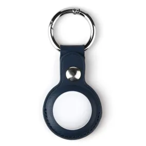 AirTags split leather cover with keyring - Dark Blue