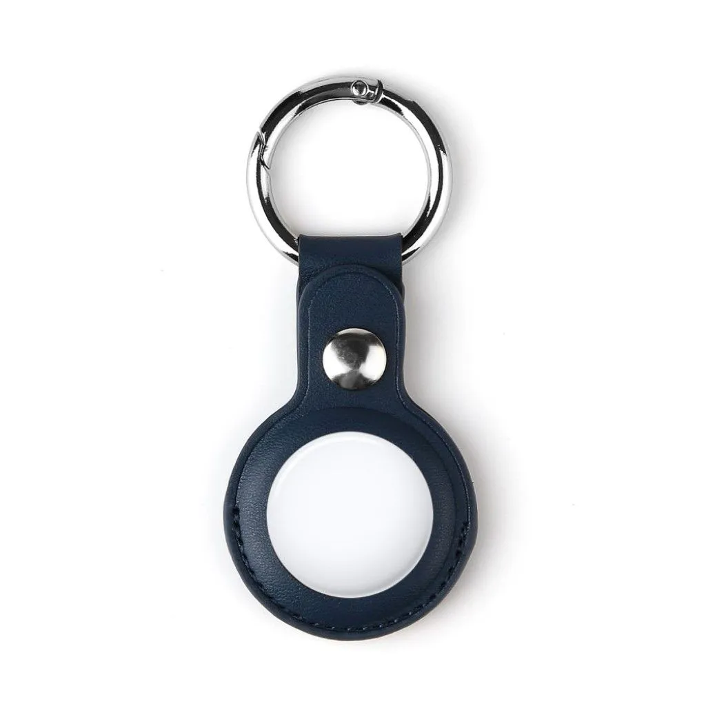 AirTags split leather cover with keyring - Dark Blue