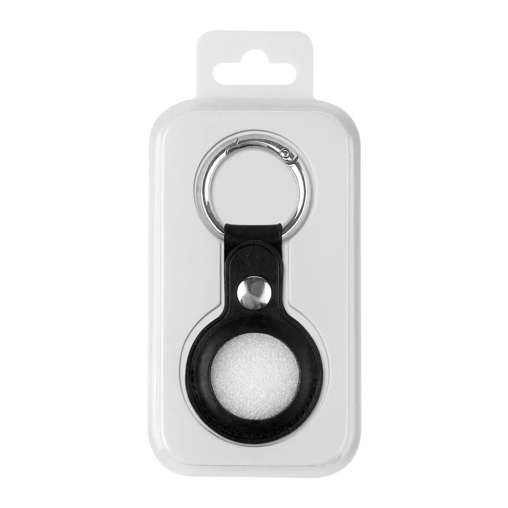 AirTags split leather cover with keyring - Dark Blue