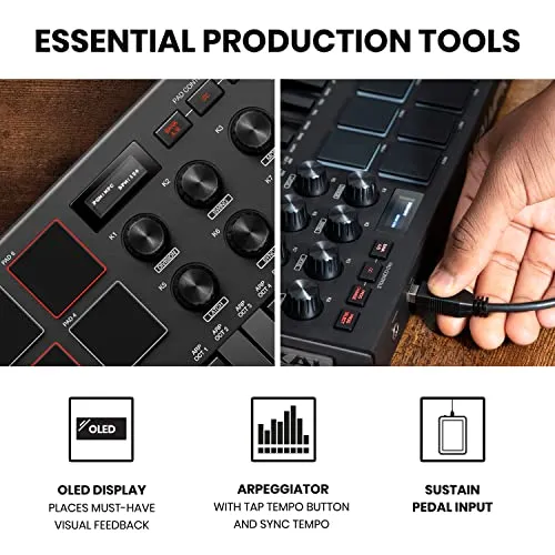 AKAI Professional MPK Mini MK3 - 25 Key USB MIDI Keyboard Controller With 8 Backlit Drum Pads, 8 Knobs and Music Production Software included, Black