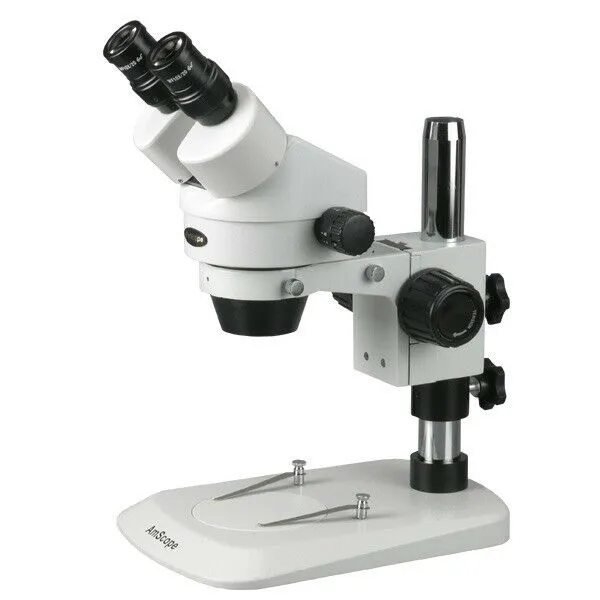 AmScope SMDG Series Zoom Inspection Trinocular Stereo Microscope 7X-45X Magnification on Pillar Stand