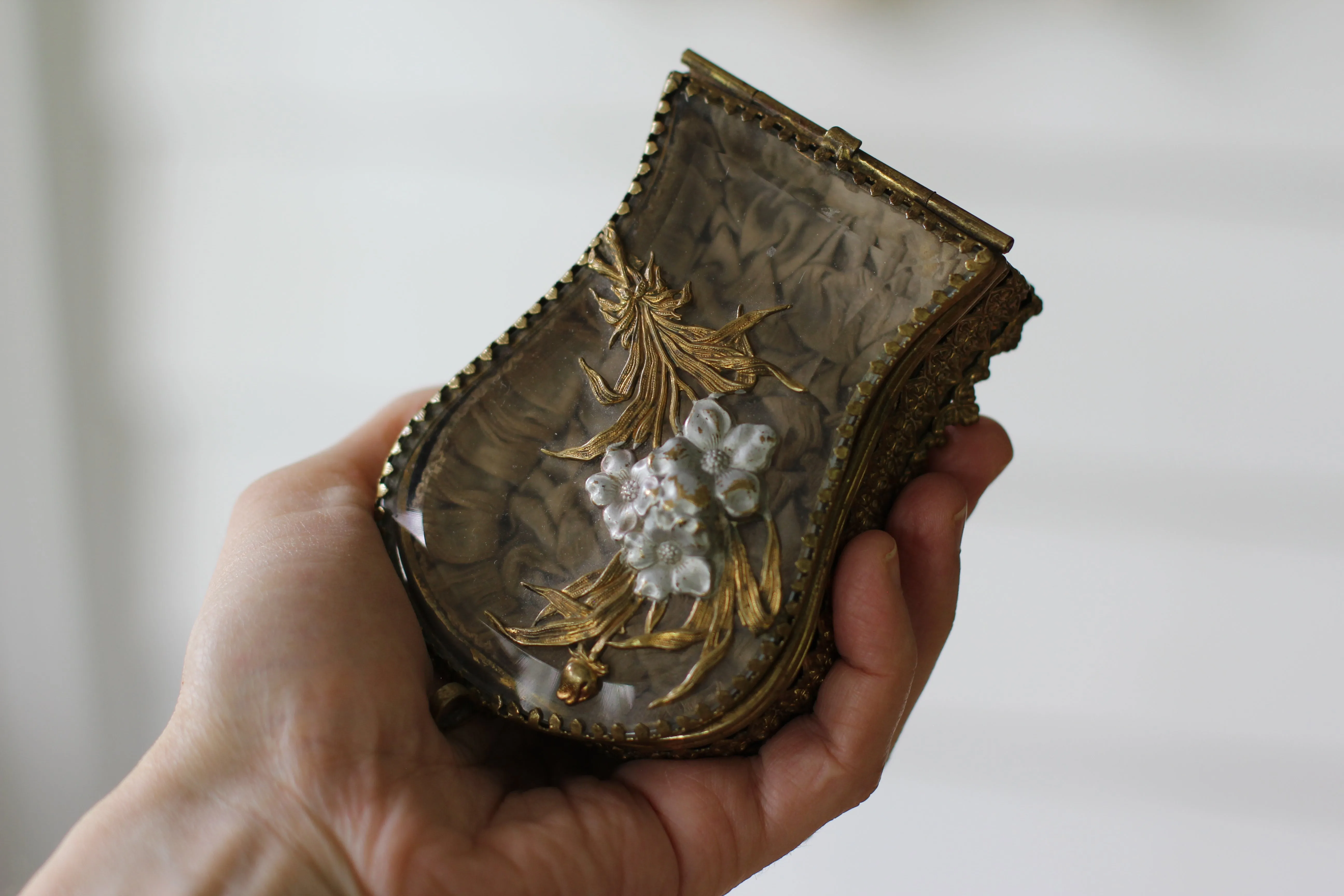 Antique French Victorian Floral Small jewelry Box