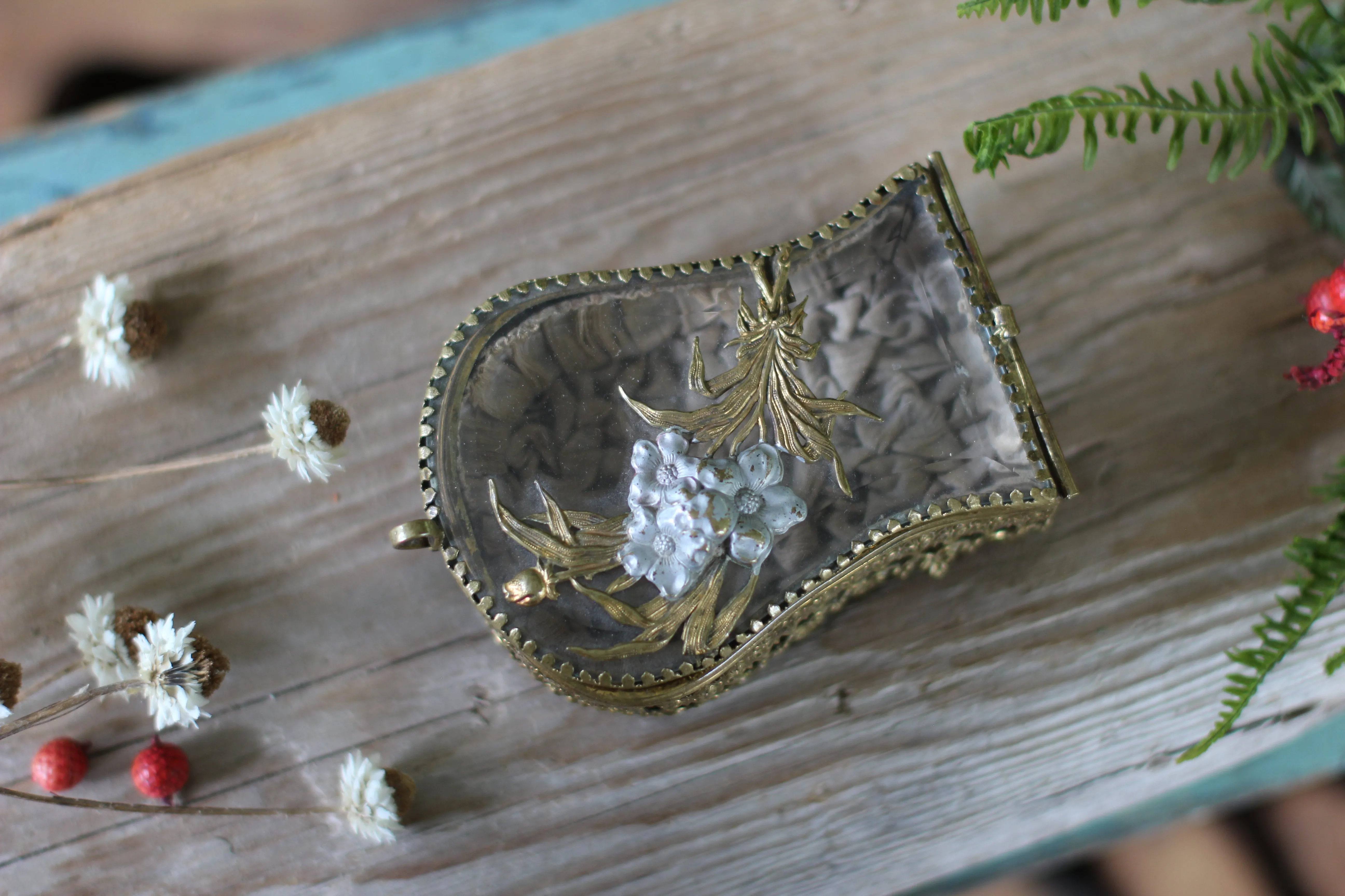 Antique French Victorian Floral Small jewelry Box