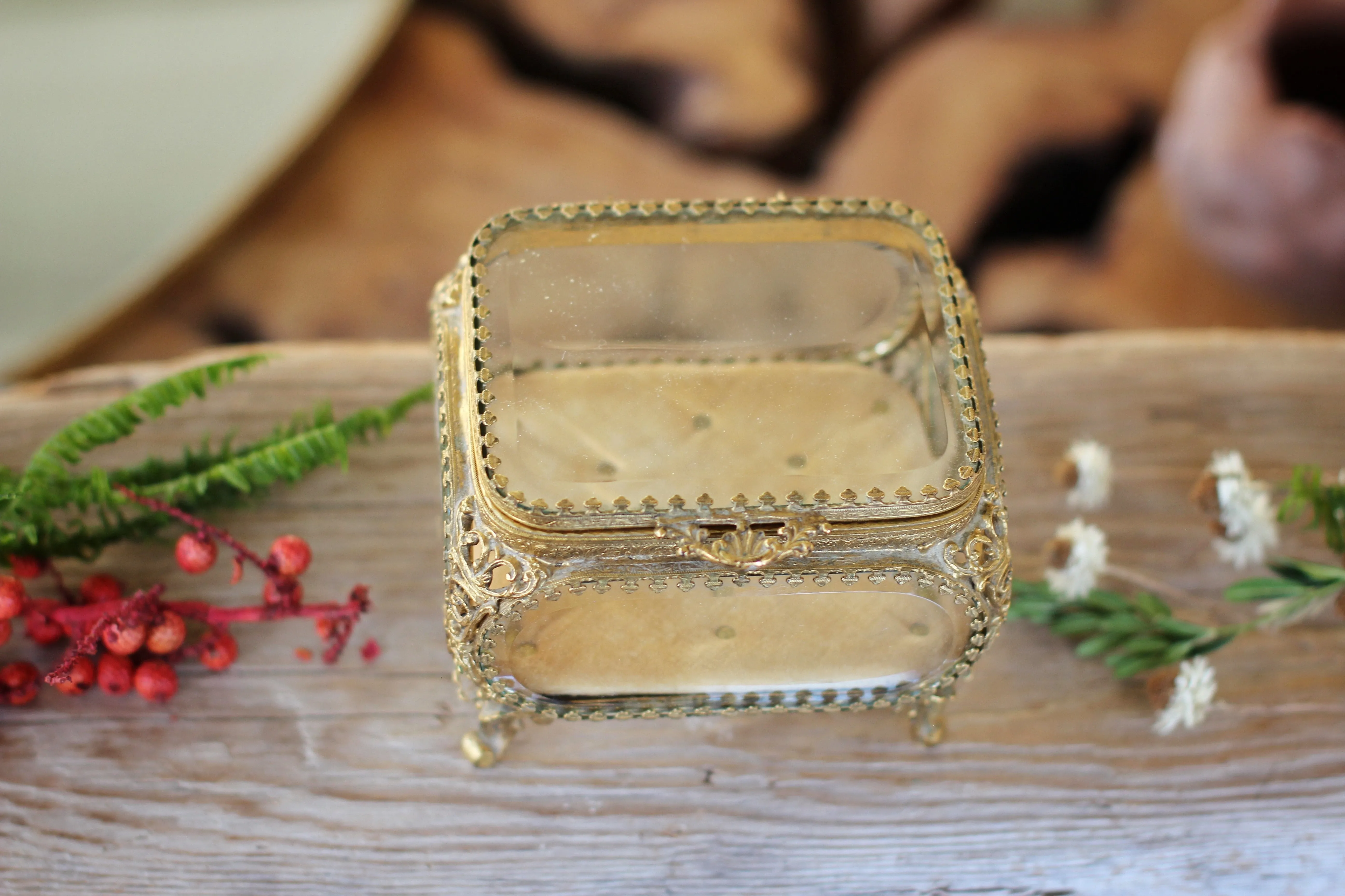 Antique Tufted Filigree Jewelry Box