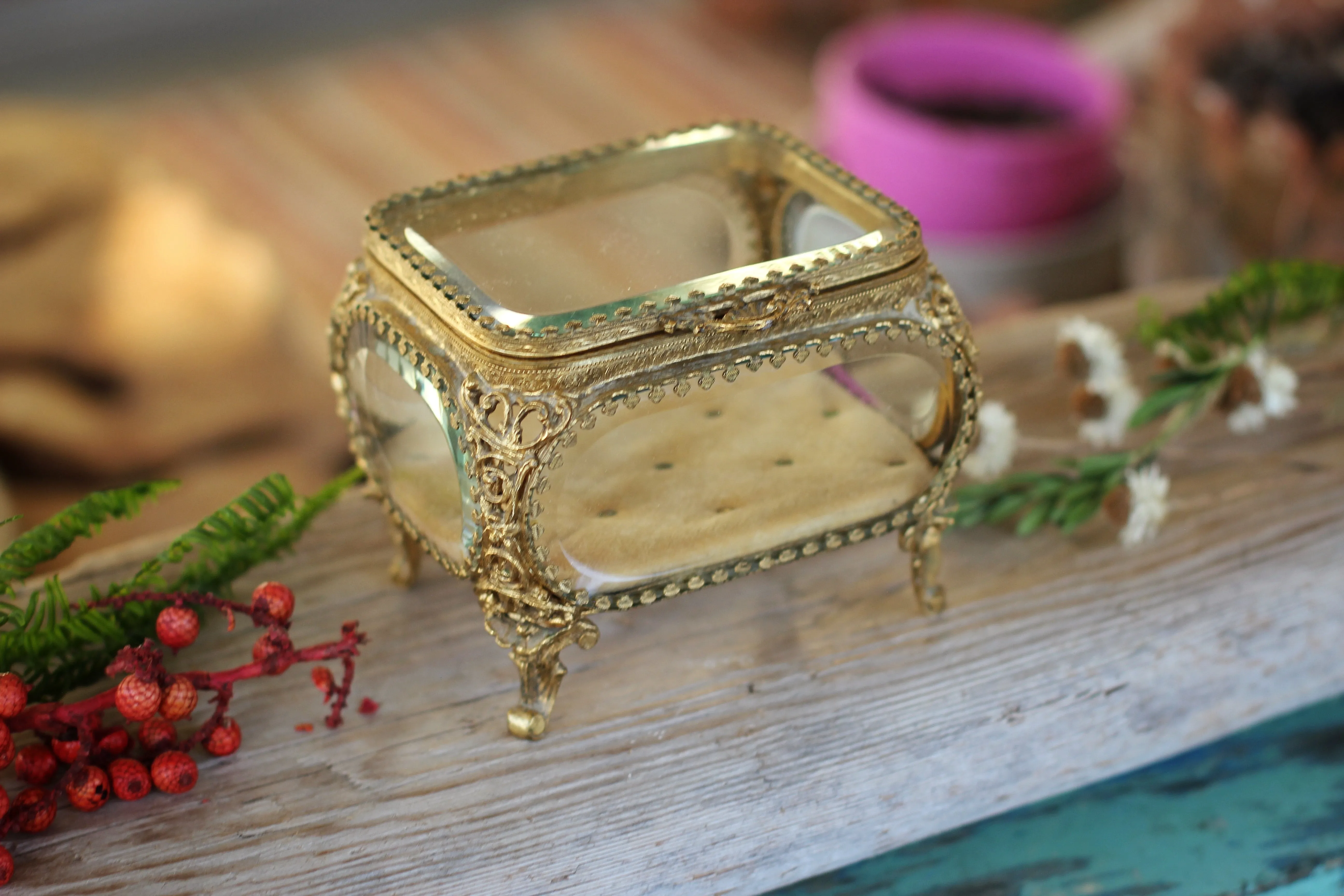 Antique Tufted Filigree Jewelry Box