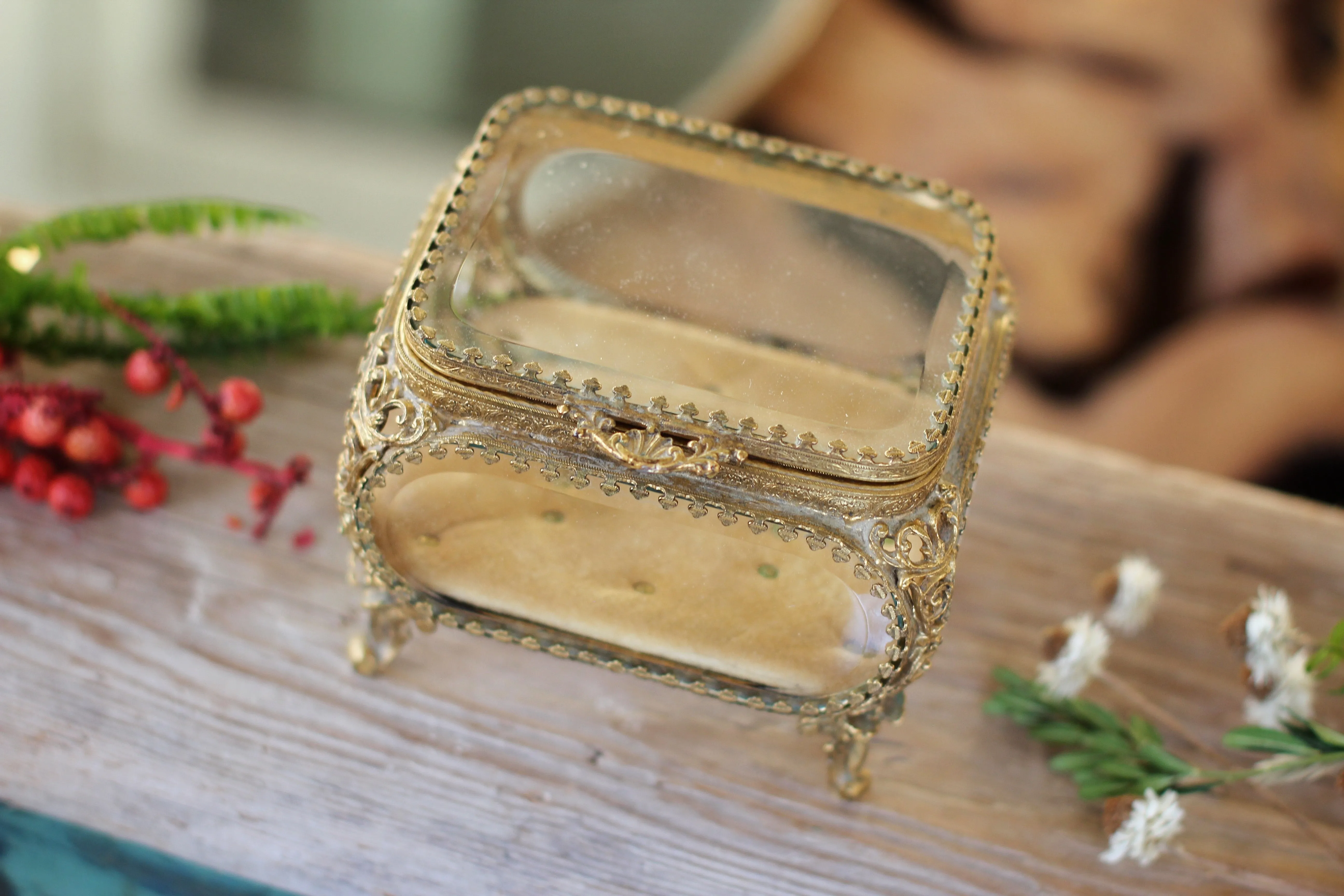 Antique Tufted Filigree Jewelry Box