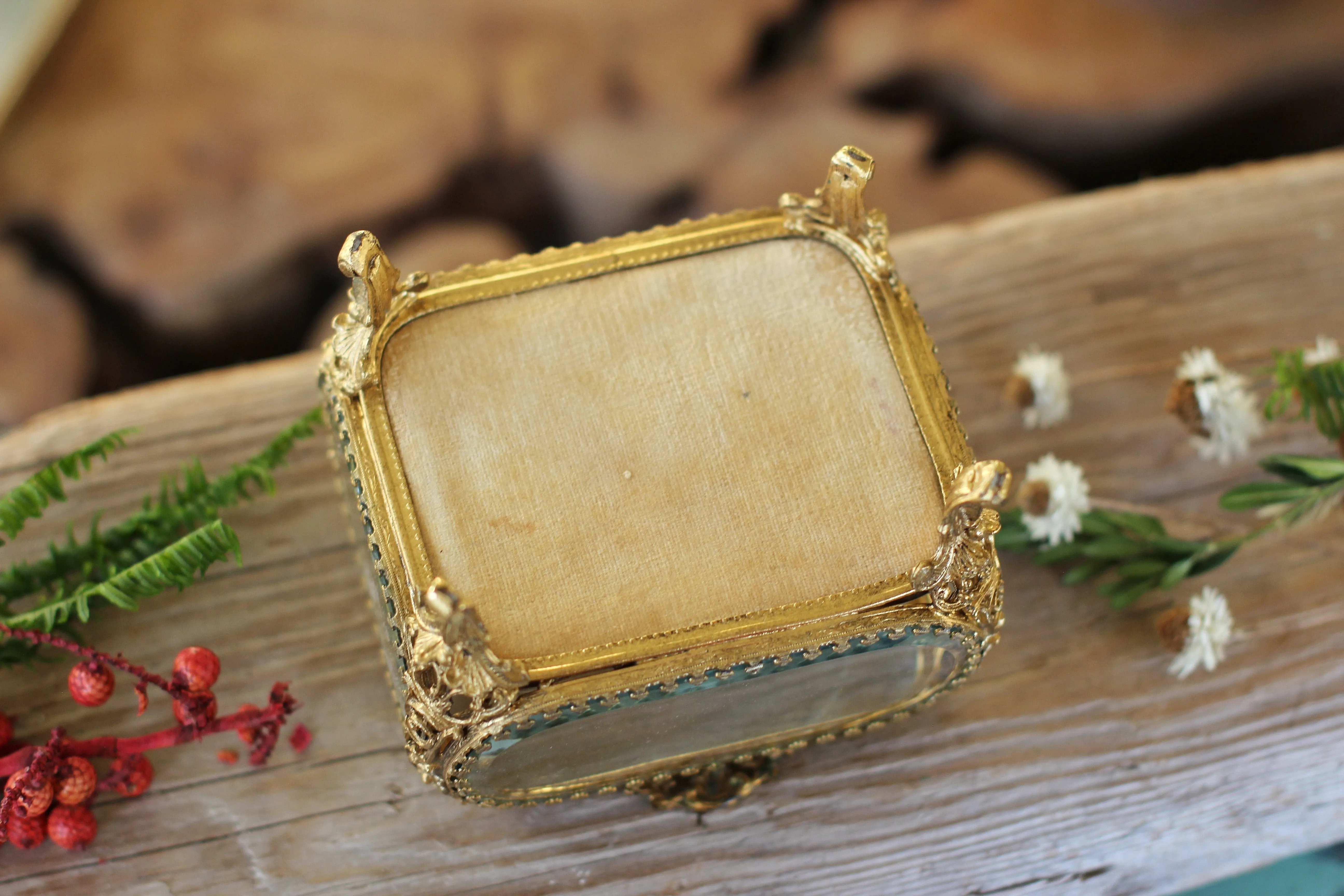 Antique Tufted Filigree Jewelry Box