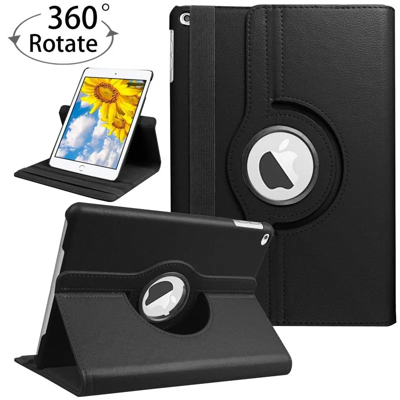 Apple iPad Air 4 4th Gen 10.9" 2020 Leather Case, Rotating 360 Degree Stand Smart Cover (Black)