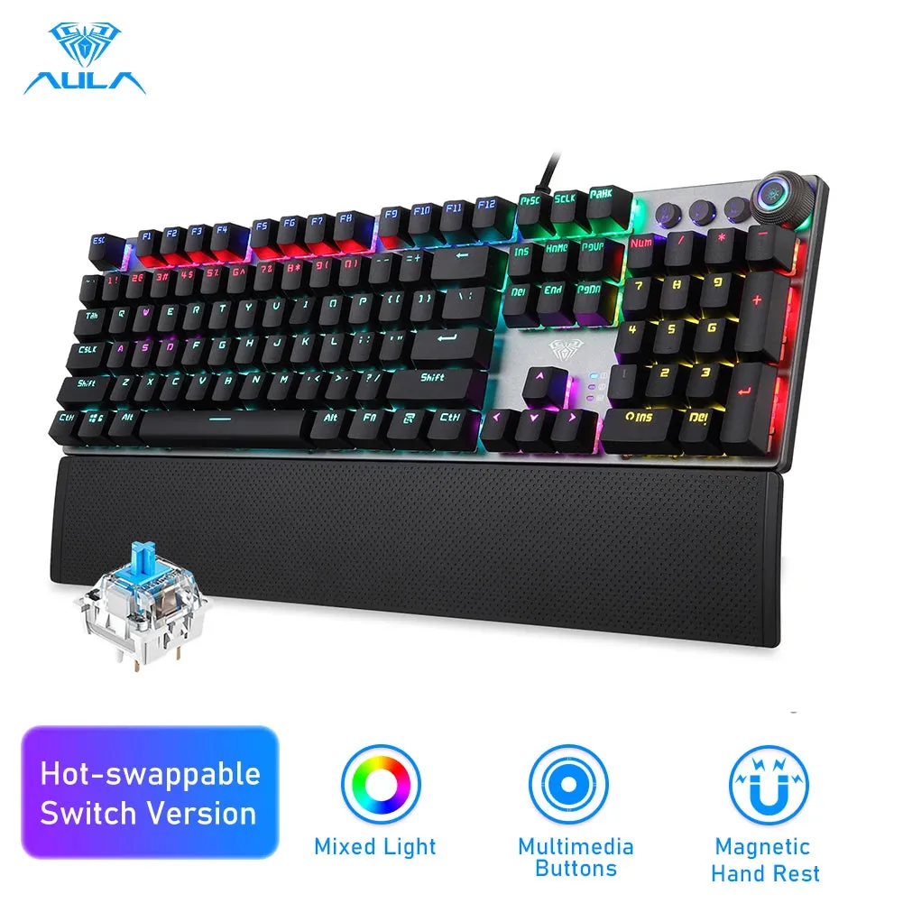 AULA F2008 Wired Backlit Gaming Keyboard with Magnetic Hand Rest