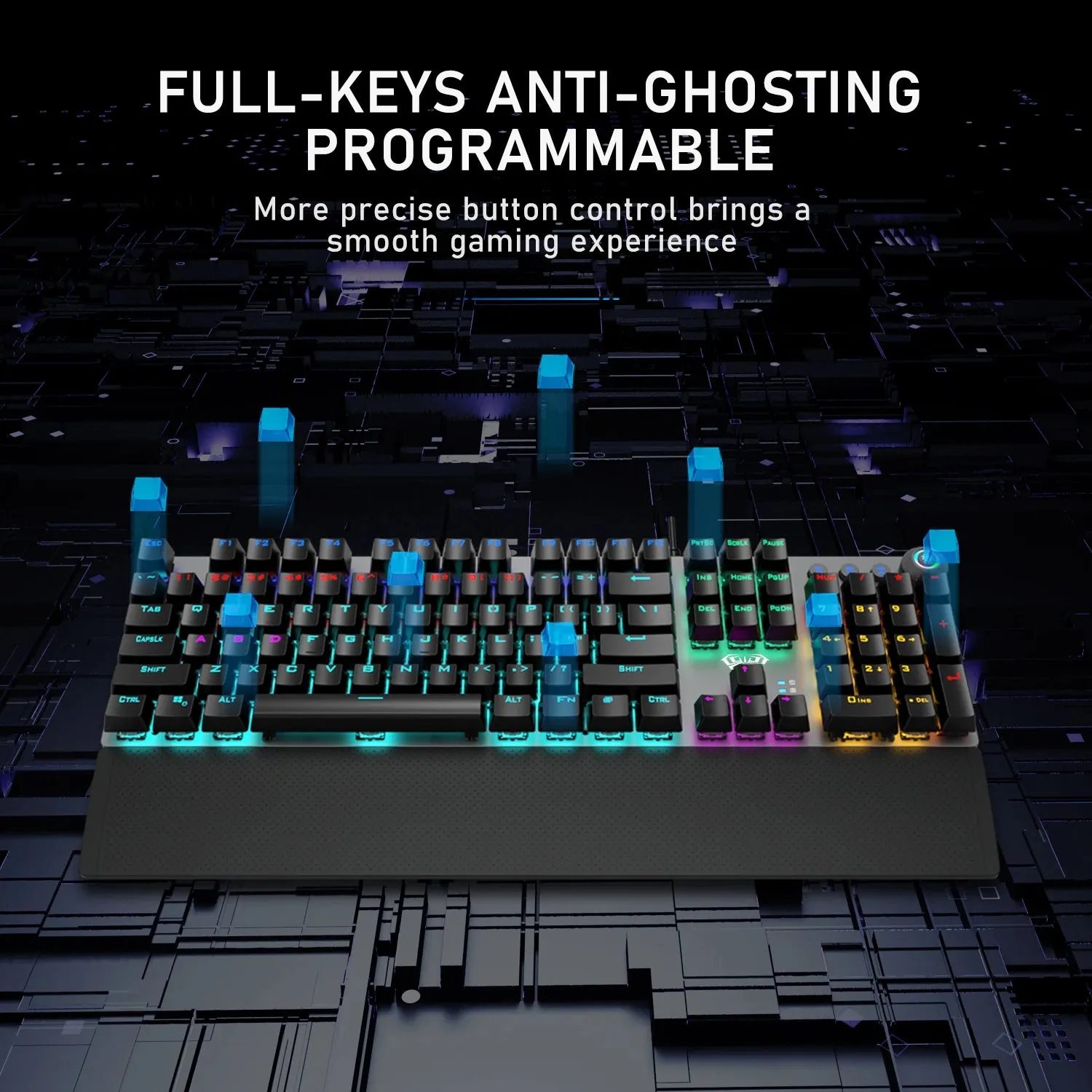 AULA F2008 Wired Backlit Gaming Keyboard with Magnetic Hand Rest