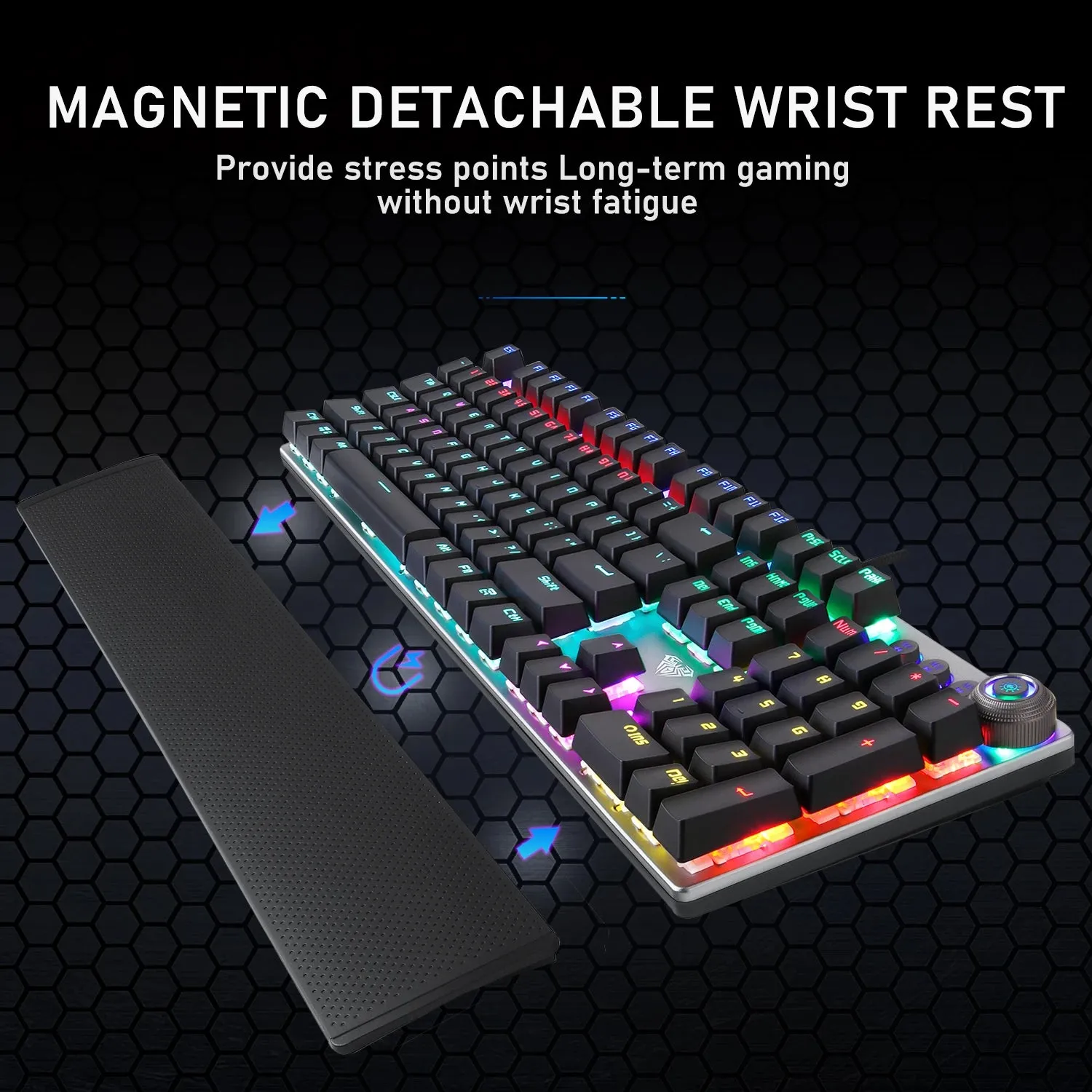 AULA F2008 Wired Backlit Gaming Keyboard with Magnetic Hand Rest