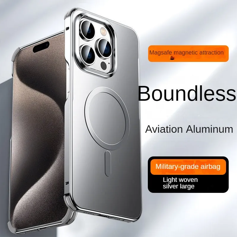 Aviation Aluminum Alloy Frame Boundless Magnectic Phone Case Military-grade Airbag For IPhone