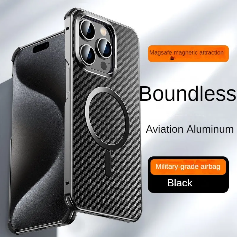 Aviation Aluminum Alloy Frame Boundless Magnectic Phone Case Military-grade Airbag For IPhone