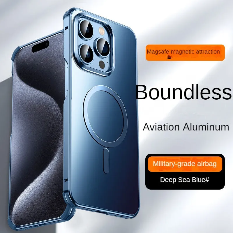 Aviation Aluminum Alloy Frame Boundless Magnectic Phone Case Military-grade Airbag For IPhone