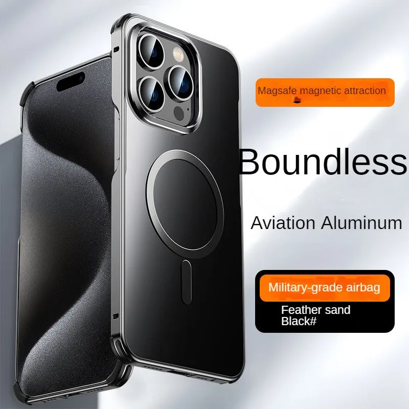 Aviation Aluminum Alloy Frame Boundless Magnectic Phone Case Military-grade Airbag For IPhone