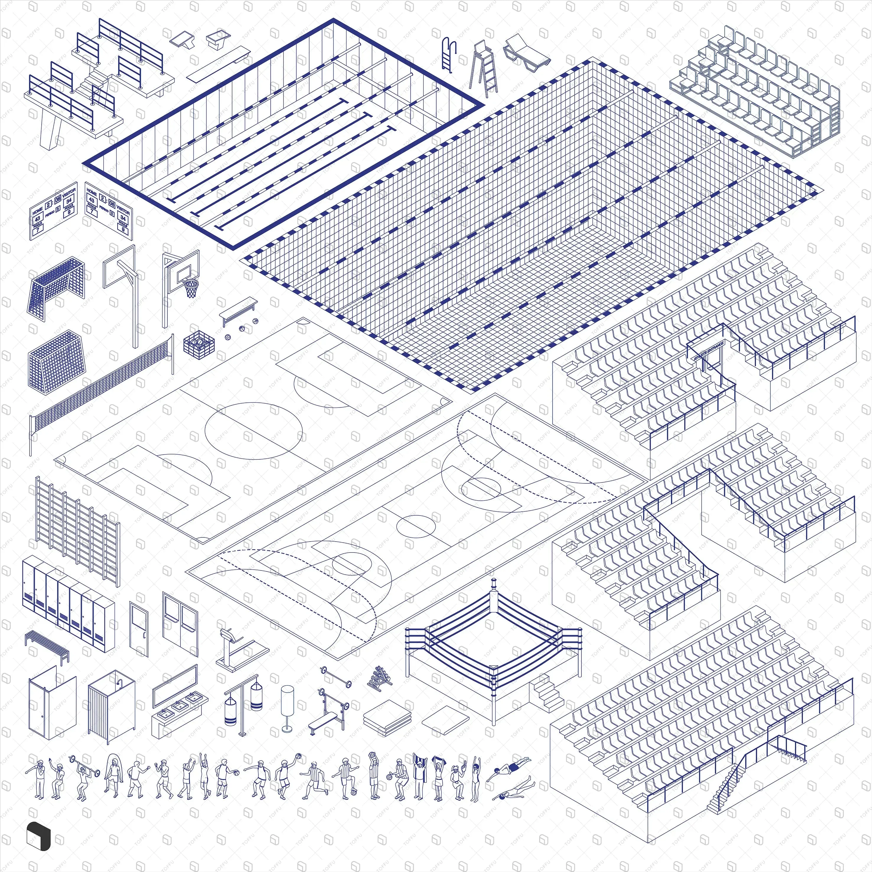 Axonometric Cad Sport Center