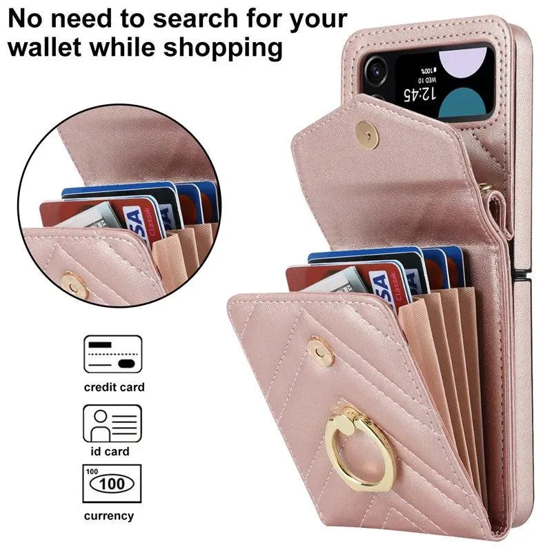 BCPC947 Cute Phone Cases for Galaxy Z Flip 5, Galaxy Z Flip 4, and Galaxy Z Flip 3 - Luxury Crossbody Leather Wallet Cover