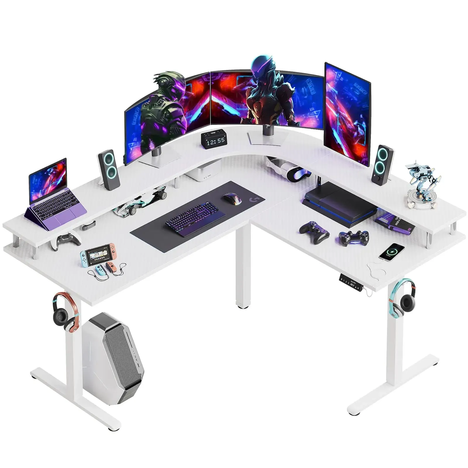 Bestier 63 Inch L-Shaped Electric Standing Desk with Monitor Stand