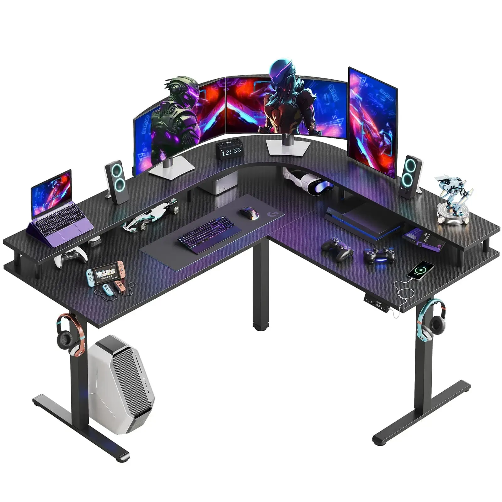 Bestier 63 Inch L-Shaped Electric Standing Desk with Monitor Stand