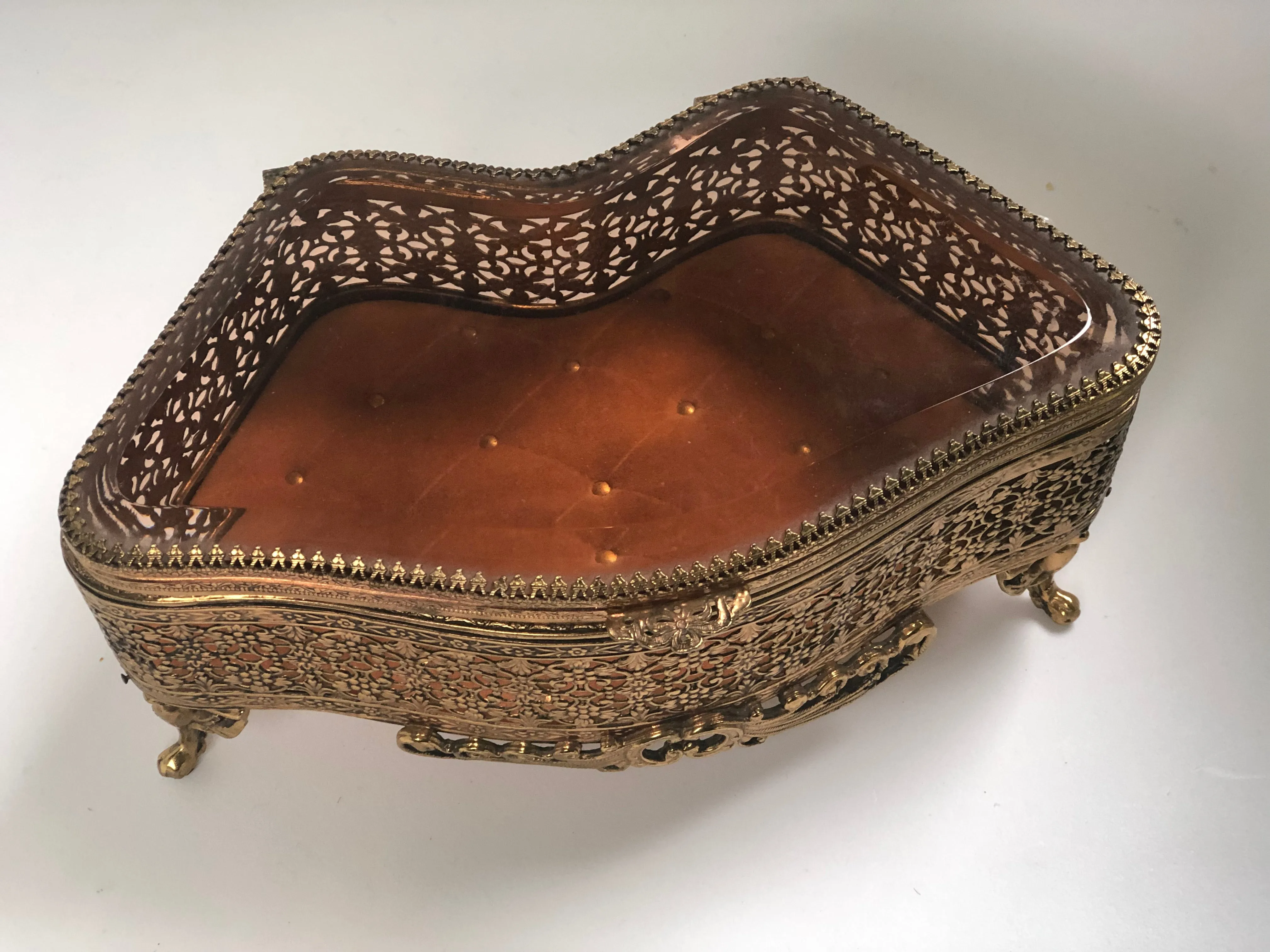 Beveled Glass Bronze Victorian Jewelry Box