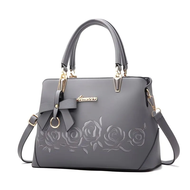 Black Leather Floral Designer Shoulderbag with Gold Hardware