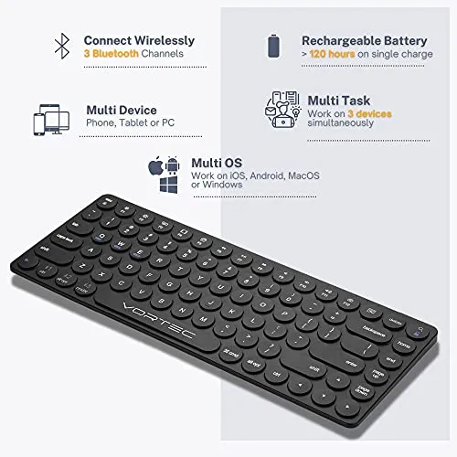 Bluetooth Keyboard for iPad iPhone Android Apple Windows by Vortec