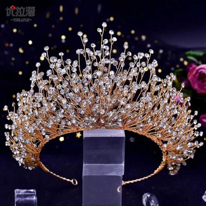 Bridal Headdress Crown Set with Colored Diamond Necklace and Earrings