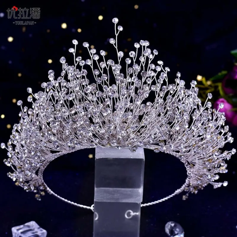 Bridal Headdress Crown Set with Colored Diamond Necklace and Earrings