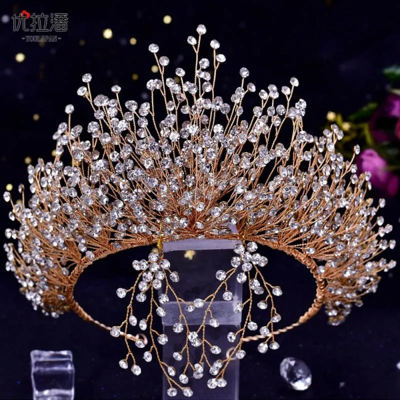 Bridal Headdress Crown Set with Colored Diamond Necklace and Earrings